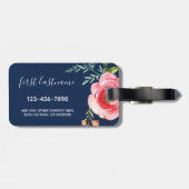 海軍と水色彩の鮮やか色の花モノグラム ラゲッジタグ (裏面横)