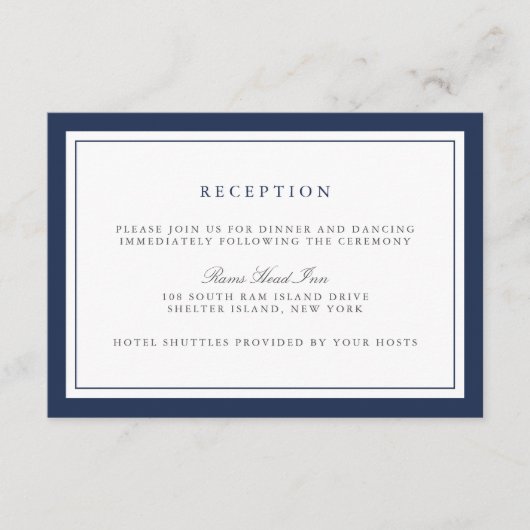 海軍と白のウェディング縁どレセプション エンクロージャーカード (正面)