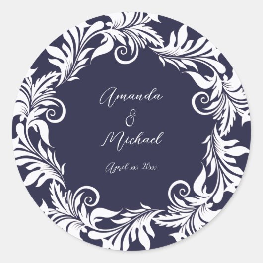 海軍と白のエレガントな結婚式 ラウンドシール (正面)