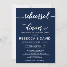 海軍と白のスクリプトエレガントリハーサルディナー 招待状