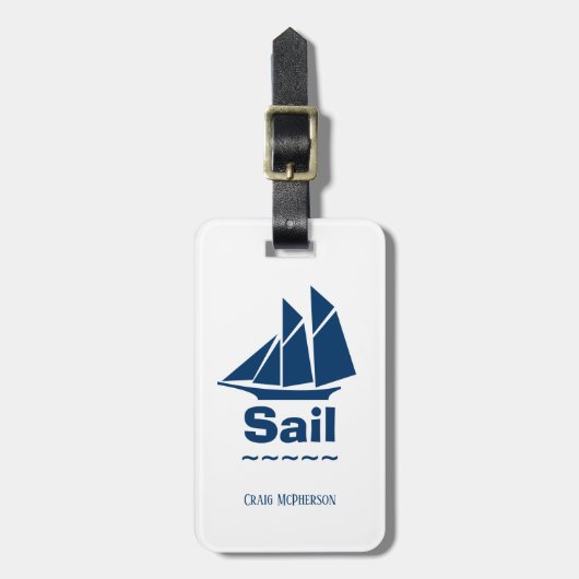 海軍と白のセーリングボート ラゲッジタグ (正面縦)