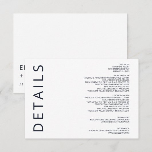 海軍と白のミニマエレガントラモダンリスト結婚の エンクロージャーカード (正面/裏面)