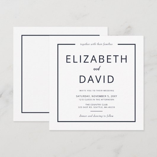 海軍と白のミニマエレガントラモダンリスト結婚の 招待状 (正面/裏面)