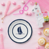 海軍と白の帆船 ペーパープレート (パーティー)