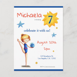 海軍と白の新体操の女の子とボール インビテーションポストカード