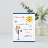 海軍と白の新体操の女の子とボール インビテーションポストカード (スタンド正面)