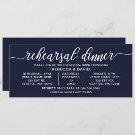 海軍と白の書道のリハーサルディナー 招待状