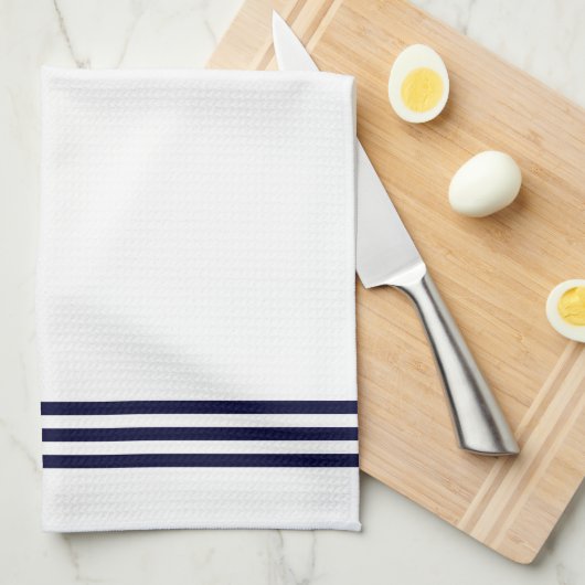 海軍と白の洗練されたストライプとモノグラム キッチンタオル (四つ折り)