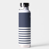 海軍と白ストライプの航海のパーソナライズされた数 ウォーターボトル (右面)