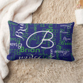 海軍と緑の名前のパターン ランバークッション (ブランケット)