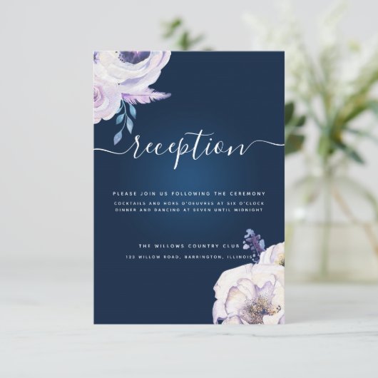 海軍と薄紫バラウェディングレセプション エンクロージャーカード (スタンド正面)