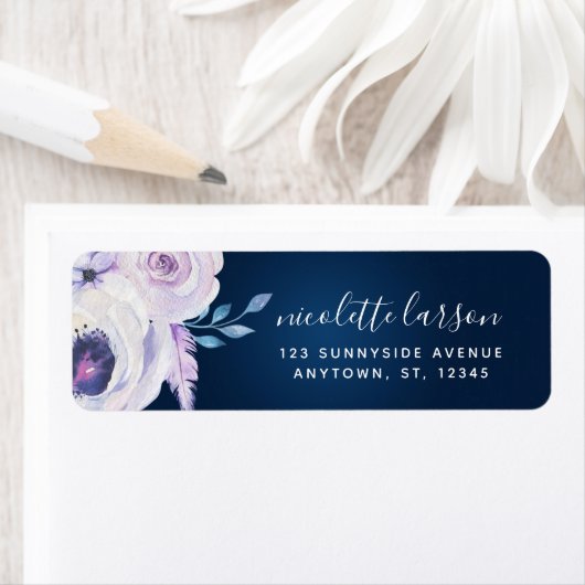 海軍と薄紫バラ結婚の住所 シール (インサイチュ)