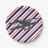 海軍と赤のヴィンテージ飛行機の紙プレート ペーパープレート (正面)