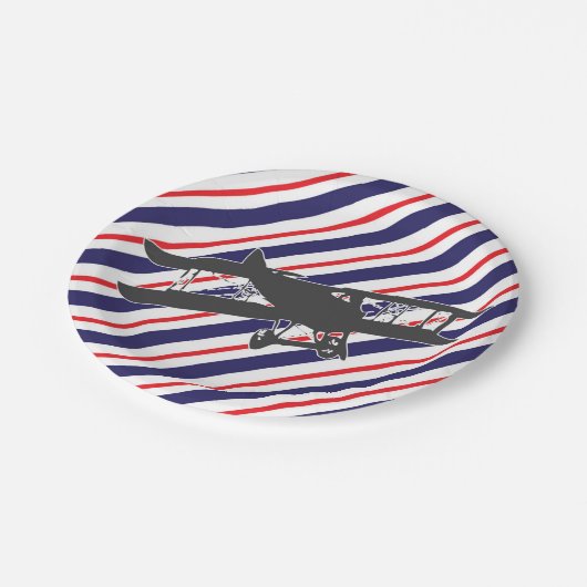 海軍と赤のヴィンテージ飛行機の紙プレート ペーパープレート (アングル)