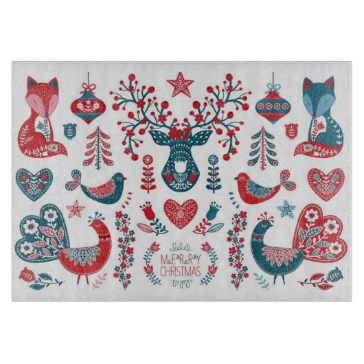 海軍と赤クリスマスススススススカンジナビアフォークアート カッティングボード (正面)