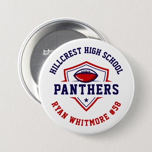 海軍と赤パーソナライズされたサッカーのチームスピリット 缶バッジ (正面&裏面)