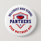 海軍と赤パーソナライズされたサッカーのチームスピリット 缶バッジ (正面)