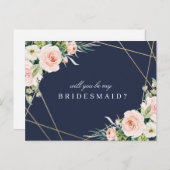 海軍と赤面のフローラは私のbridesmaidカードになる インビテーションポストカード (正面/裏面)