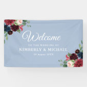 海軍と赤面のフローラほこりっぽいブルー結婚ウェルカム 横断幕 (横)
