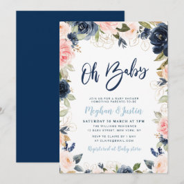 海軍と赤面のフローラカップルのベビーシャワー 招待状