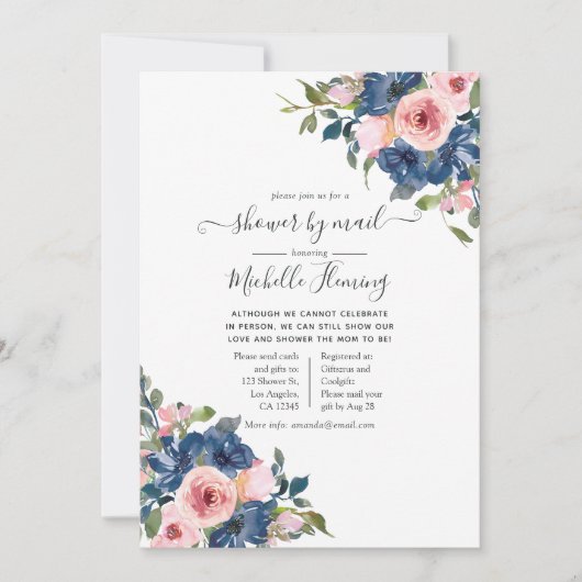 海軍と赤面のフローラベビーシャワーby Mail 招待状 (正面)