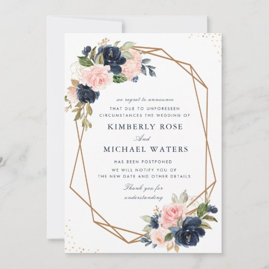 海軍と赤面のフローラ結婚の延期カード 招待状 (正面)