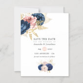 海軍と赤面のヴィンテージバラ結婚式の日付を保存 マグネット招待状 (正面)