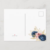 海軍と赤面のヴィンテージバラ結婚式の日付を保存 案内ポストカード (裏面)