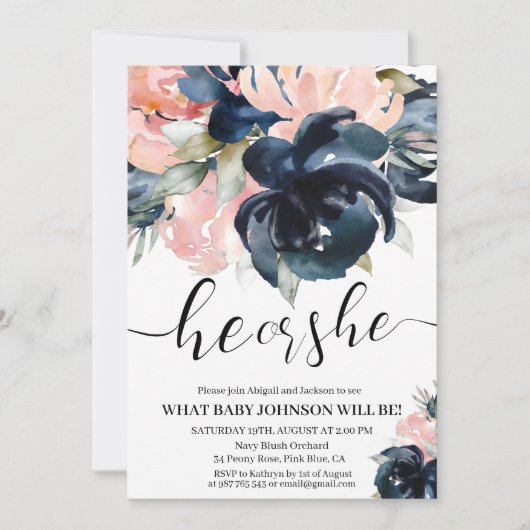 海軍と赤面の性別が招待を明らかにする。誘致 招待状 (正面)