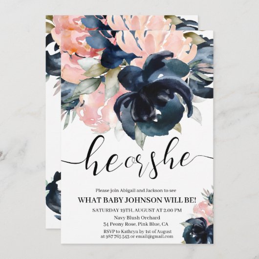 海軍と赤面の性別が招待を明らかにする。誘致 招待状 (正面/裏面)