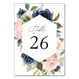 海軍と赤面の水色のフローラ テーブルナンバー