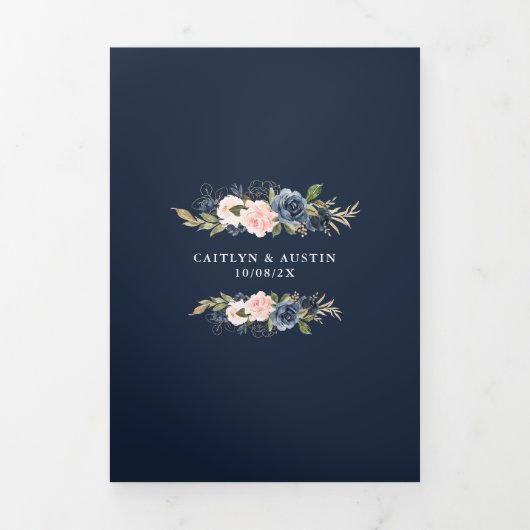 海軍と赤面の水色のフローラ 三つ折り案内状 (カバー)