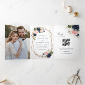 海軍と赤面の水色のフローラ 三つ折り案内状 (内部)