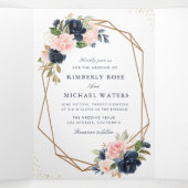 海軍と赤面の水色のフローラ 三つ折り案内状 (内部中)