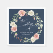 海軍と赤面の結婚アイボリーホワイトローズユーカリ スタンダードカクテルナプキン (正面)