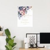 海軍と赤面エレガントブライダルシャワー歓迎サイン ポスター (ホームオフィス)