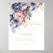 海軍と赤面エレガントブライダルシャワー歓迎サイン ポスター (正面)