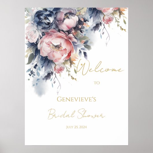 海軍と赤面エレガントブライダルシャワー歓迎サイン ポスター (正面)