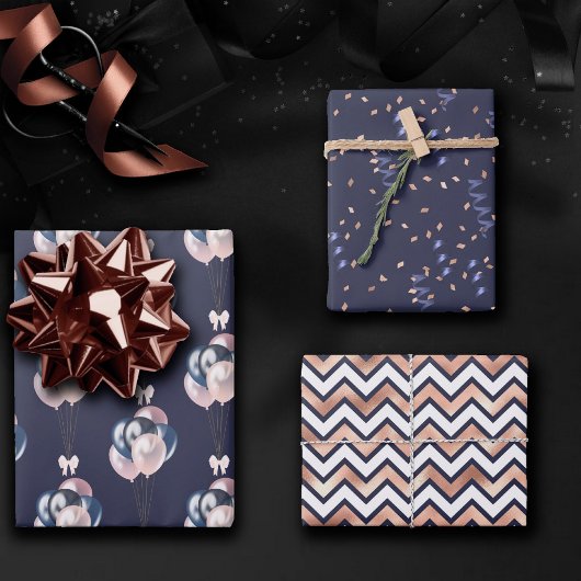 海軍と赤面パーティー |青いピンクの紙吹雪バルーン ラッピングペーパーシート