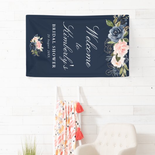 海軍と赤面フローラブライダルシャワー歓迎サイン 横断幕 (インサイチュ)