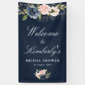 海軍と赤面フローラブライダルシャワー歓迎サイン 横断幕 (縦)