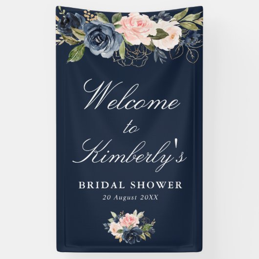 海軍と赤面フローラブライダルシャワー歓迎サイン 横断幕 (縦)