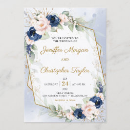 海軍と赤面フローラユーカリフェイク金ゴールド結婚ズ 招待状