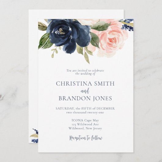 海軍と赤面フローラ結婚式招待状 招待状 (正面/裏面)