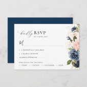 海軍と赤面フローラ結婚式RSVPカード サンキューカード (正面/裏面)