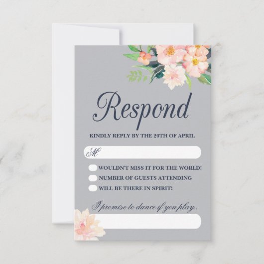 海軍と赤面フローラ結婚式RSVP 出欠カード (正面)