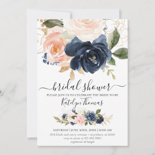 海軍と赤面ブライダルシャワー招待 招待状 (正面)