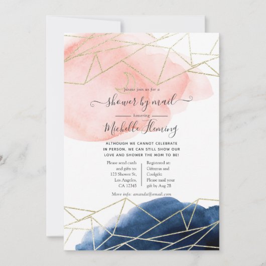 海軍と赤面幾何学的ベビーシャワーbyメール 招待状 (正面)