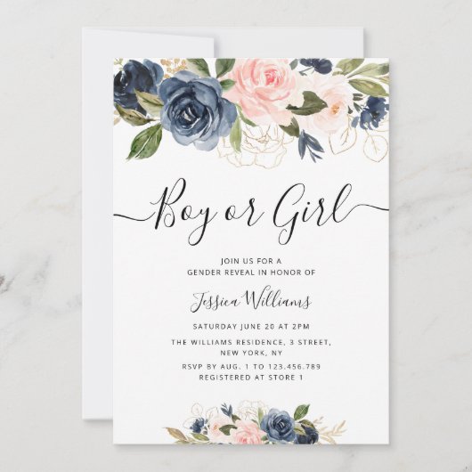 海軍と赤面花ベビー性の明け 招待状 (正面)