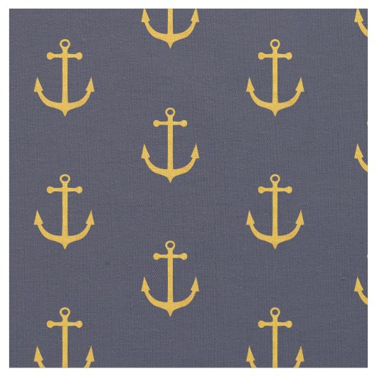 海軍と金ゴールドいかり織物 ファブリック (クローズアップ)